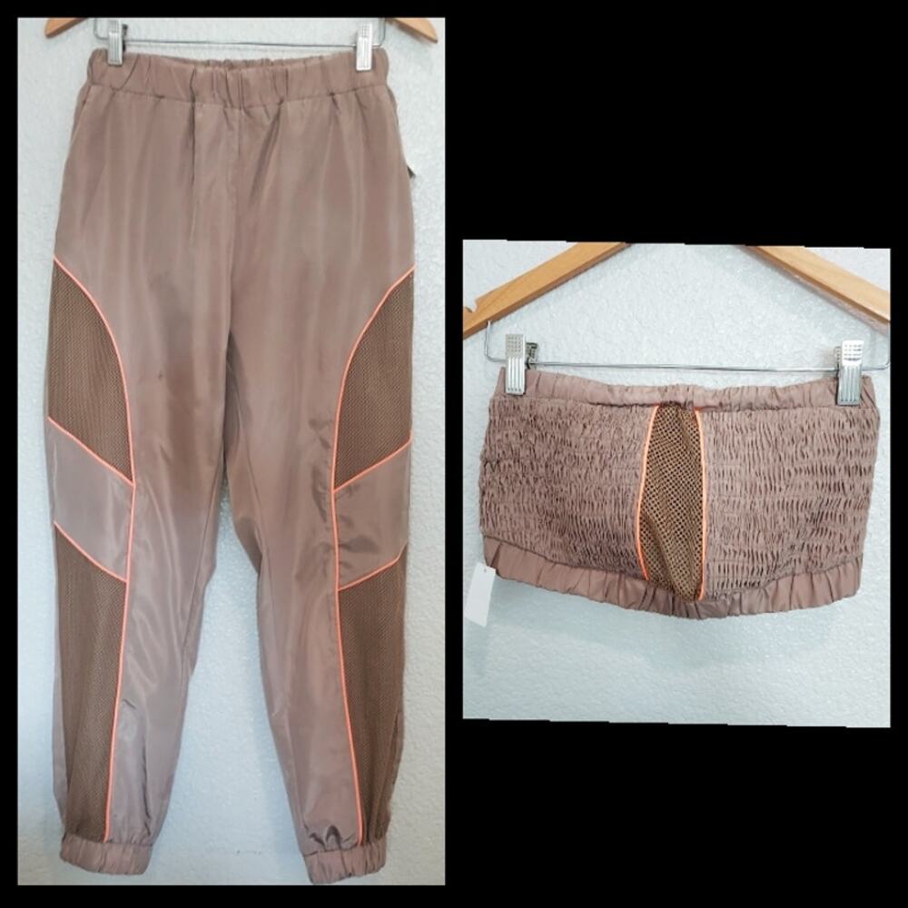 Light Brown Pants/Top Orange Stripe Outfit Size S